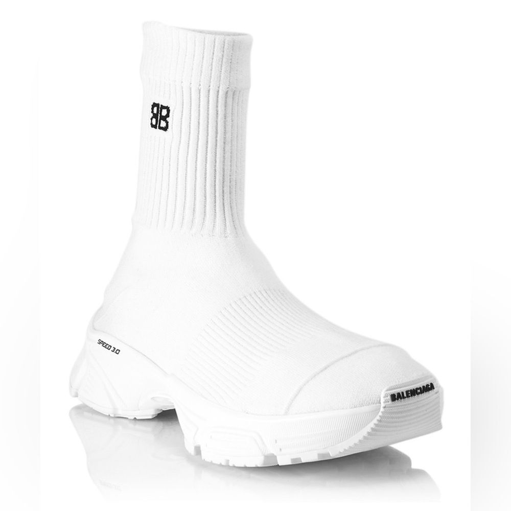 Balenciaga Speed 3.0 Knit High Top Sock Sneakers in White, New, Size 40 - Picture 2 of 16